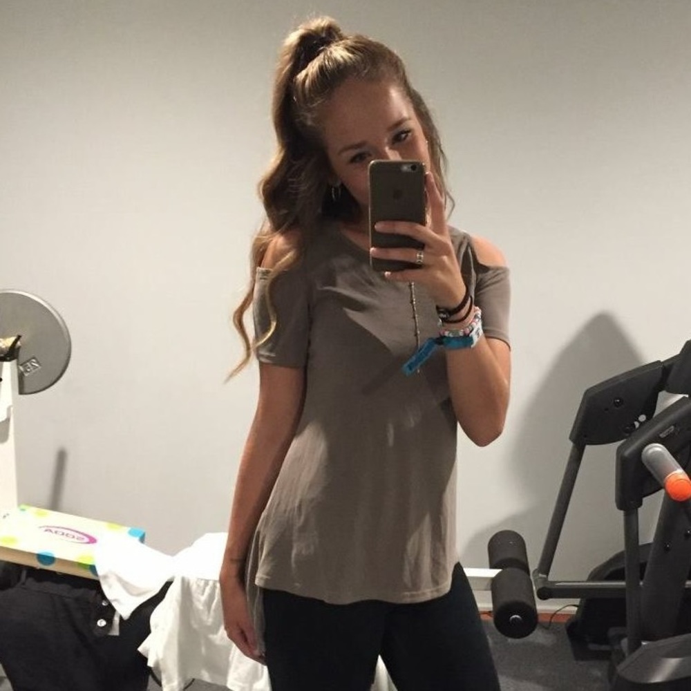 Olive green top with cut out shoulders
